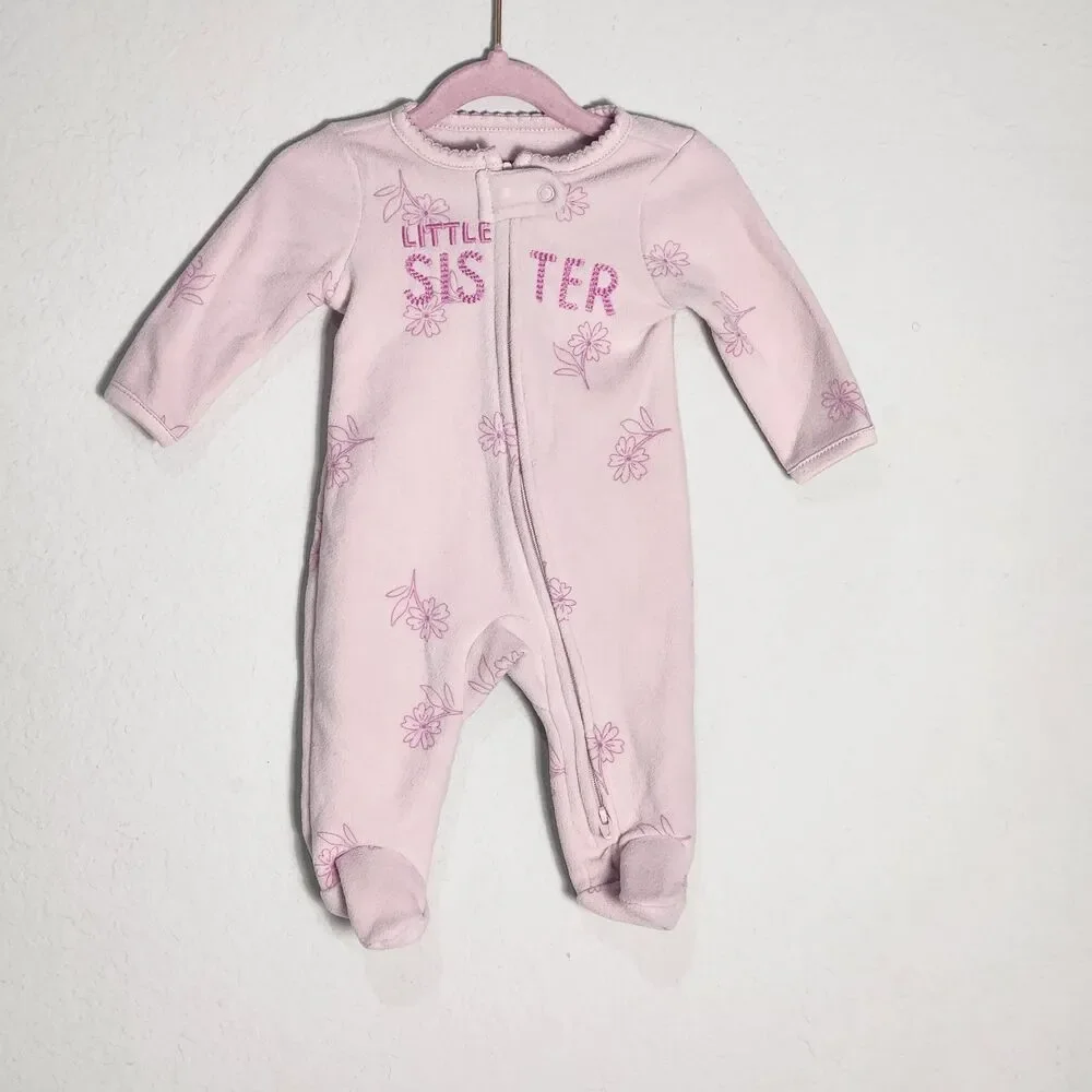Carter's Child of Mine Newborn 0M Baby Girl Sleeper Lot of 5 Zip Footed Pajamas